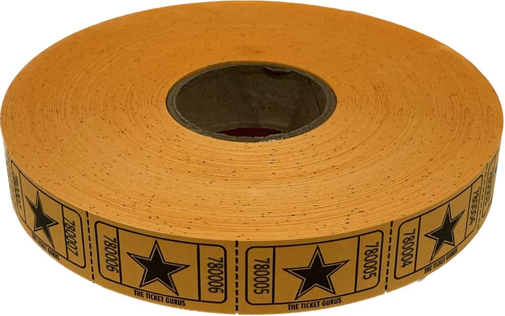 The Ticket Gurus-roll of 2000 Orange Star Tickets Single Roll Consecutively Numbered Raffle Tickets