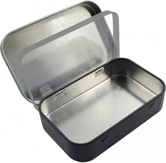 2Pcs Rectangular Metal Tin Box, Black, 3.45x2.08x0.6Inch