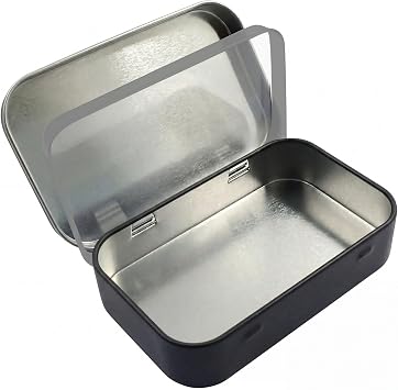 2Pcs Rectangular Metal Tin Box, Black, 3.45x2.08x0.6Inch