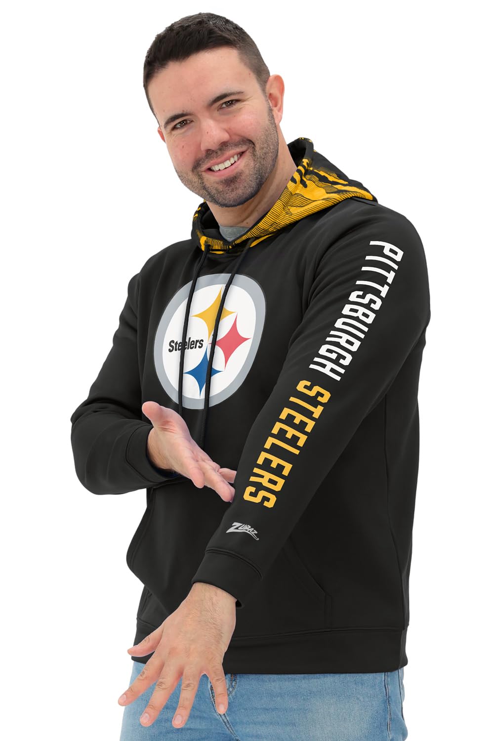 Zubaz NFL Football Men's Solid Team Hoodie with Camo Lined Hood and Sleeve Graphic — view 138