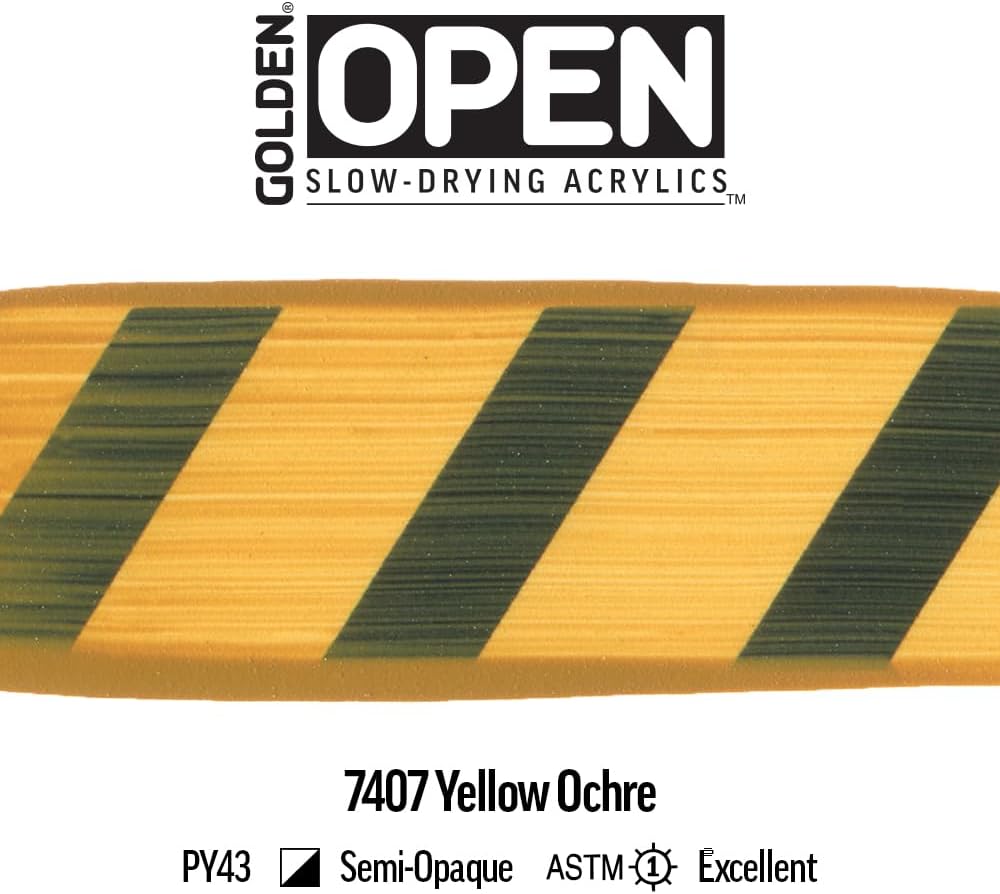 OPEN Slow-Drying Acrylics by GOLDEN, Yellow Ochre, 8 fl oz. Jar, Professional Acrylic Paint, Semi-Opaque