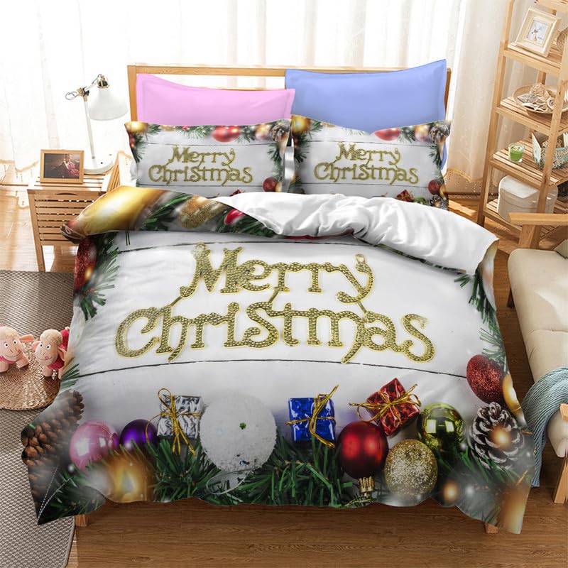 Housse de couette 140x200 grise de Noël en microfibre 110g avec ses deux taies d'oreiller