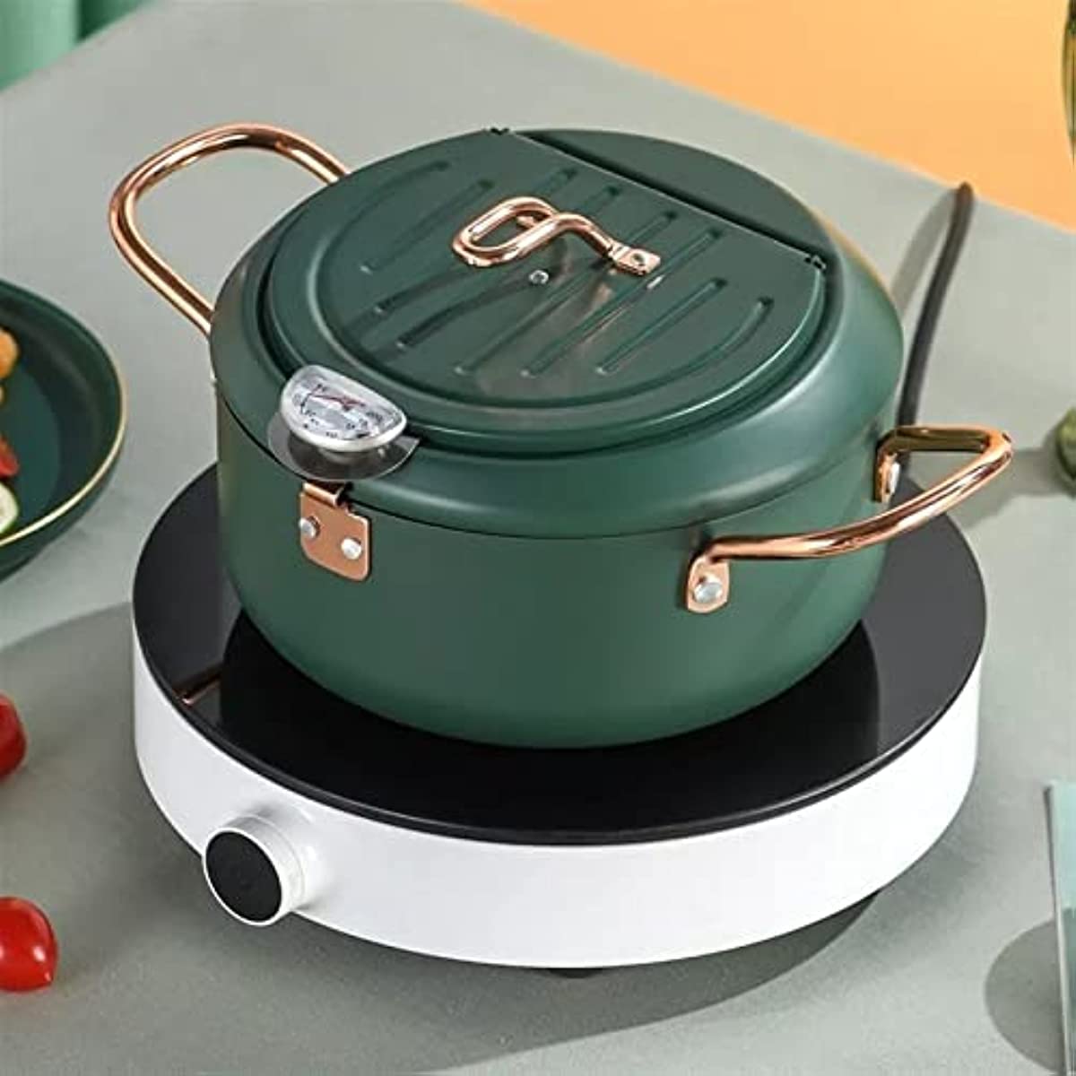 Friteuse à soupe avec couvercle et grille Thermomètre Contrôle de la température Friteuse domestique