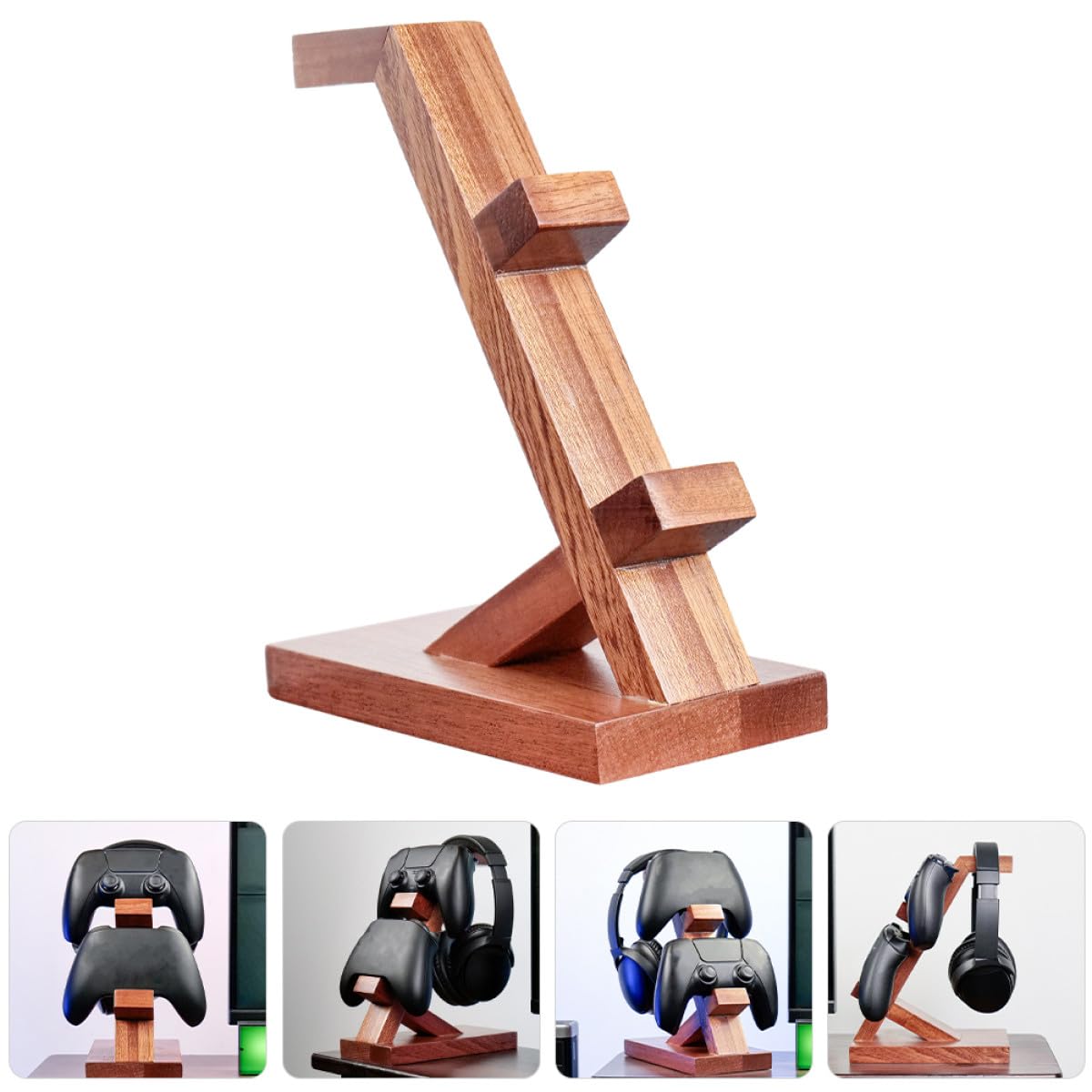 Alipis Supporto per Controller di Gioco in Legno Multifunzionale Organizer da Tavolo per Cuffie e Controller Console Espositore Compatto per Accessori Gaming Portatile e Pratico per