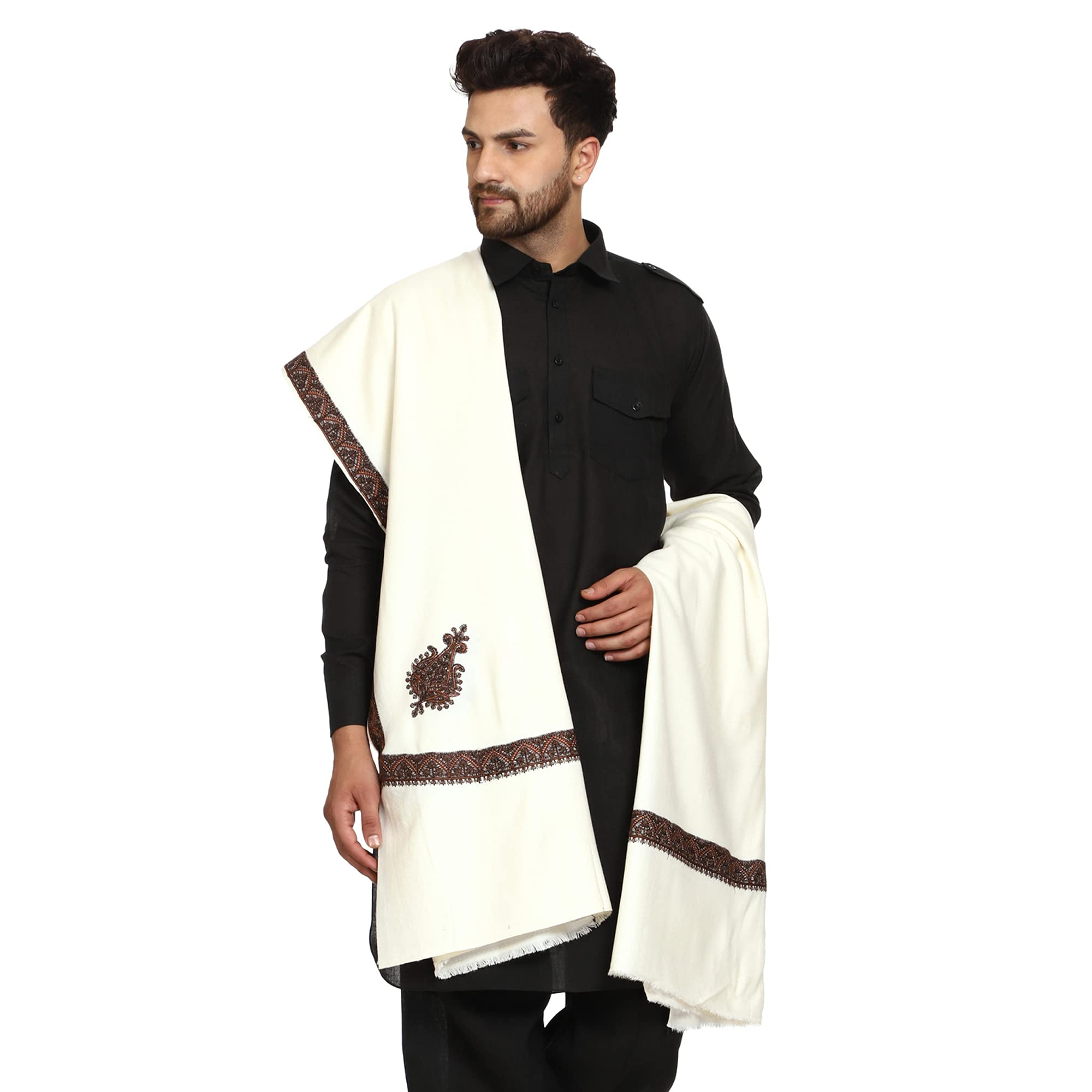 Men's Kashmiri Embroidered Wool Shawl (Gc113)
