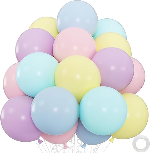 Kit de 50 globos de color pastel pastel de alta calidad, globos de látex multicolor de 12 pulgadas con cinta para baby showers, bodas, fiestas de