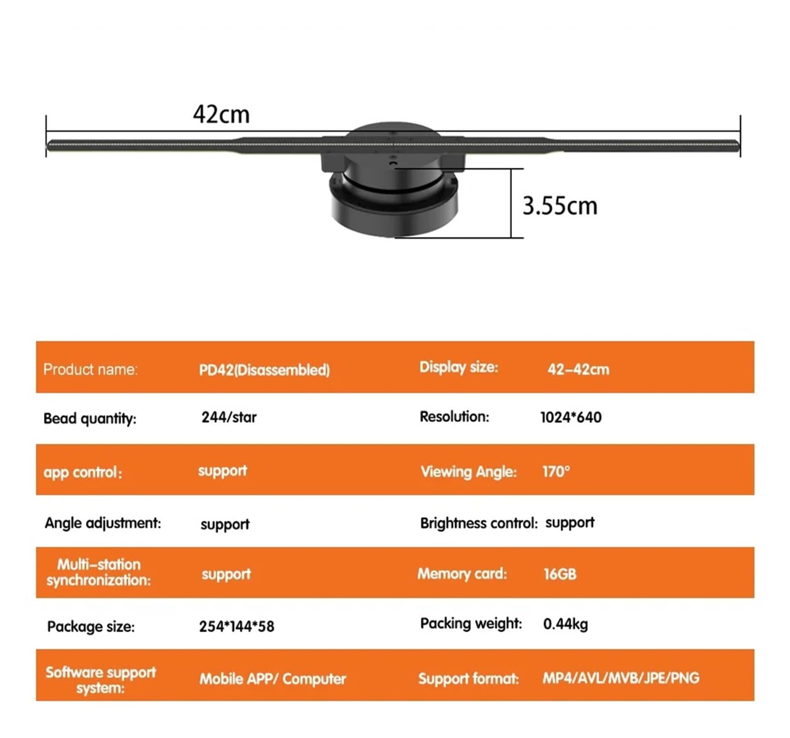 Ventilatore olografico 3D, Proiettore Olografico 3D Da 42 Cm Con Ventilatore A LED, Lettore, Supporto For Immagini, Video, Negozio, Bar, Feste, Pubblicità, Display Luminoso(42cm Upgarde)