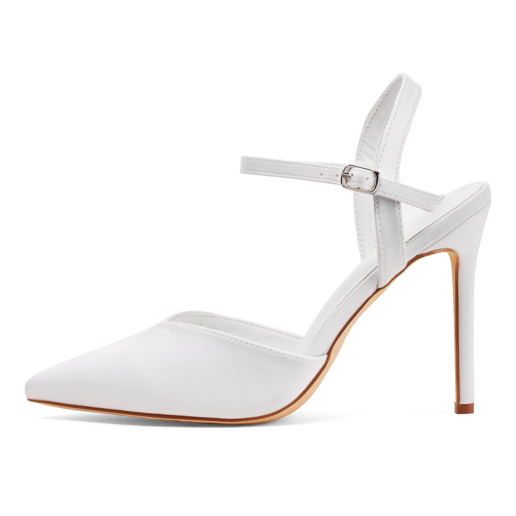 GENSHUO Elegantes Tacones Altos con Punta Puntiaguda y Stiletto de 10 cm, Zapatos de Mujer Sexy con Correa en el Tobillo para la Noche