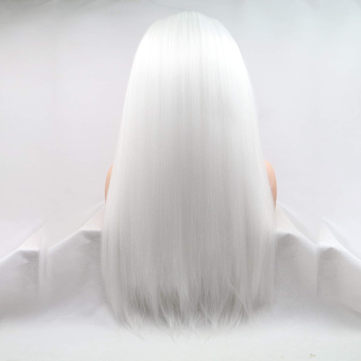 White Lace Front Wigs Long Straight Yaki White Lace Front Synthetic Hair Wigs for Women Handmade Real Hair Wig Best Free Part Cosplay Wigs Glueless Heat Resistant Daily 24inch