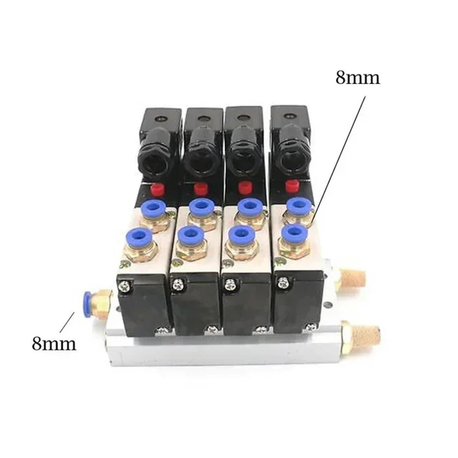 Bloque de electroválvula neumática 4V210-08, 12/24 V CC, 110/220 V CA, opción múltiple, con Base de Montaje y colector de 2/3/4/6 vías(4 Position 8mm Fitting,DC12V)