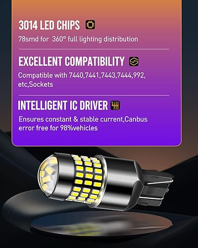 Miniatura 4 de LUYED 4 x 900 lúmenes súper brillantes 3014 78-EX chipsets 7440 7441 7443 7444 992 LED con proyector para luces de marcha atrás de respaldo, luces