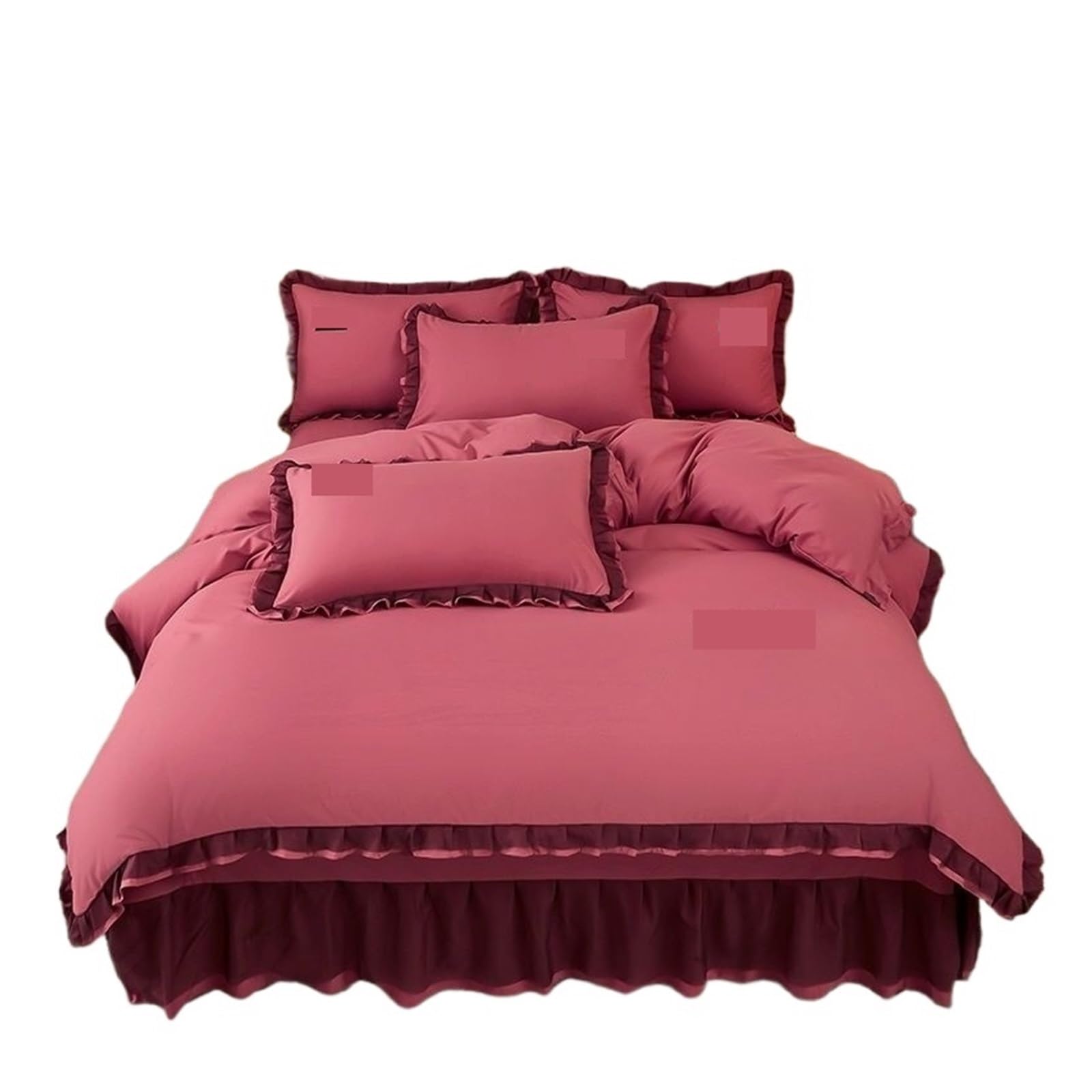 SUBLXPoten Ruffle Duvet Cover Four-piece Bed Set Quilt Cover, Solid Color Lace Sheet Brushed Double