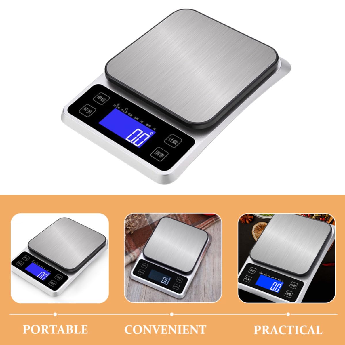 VICASKY Báscula Electrónica de Alta Precisión Plataforma de Acero Inoxidable para Pesar Alimentos y Capacidad de 5kg de Cocina y Uso Doméstico