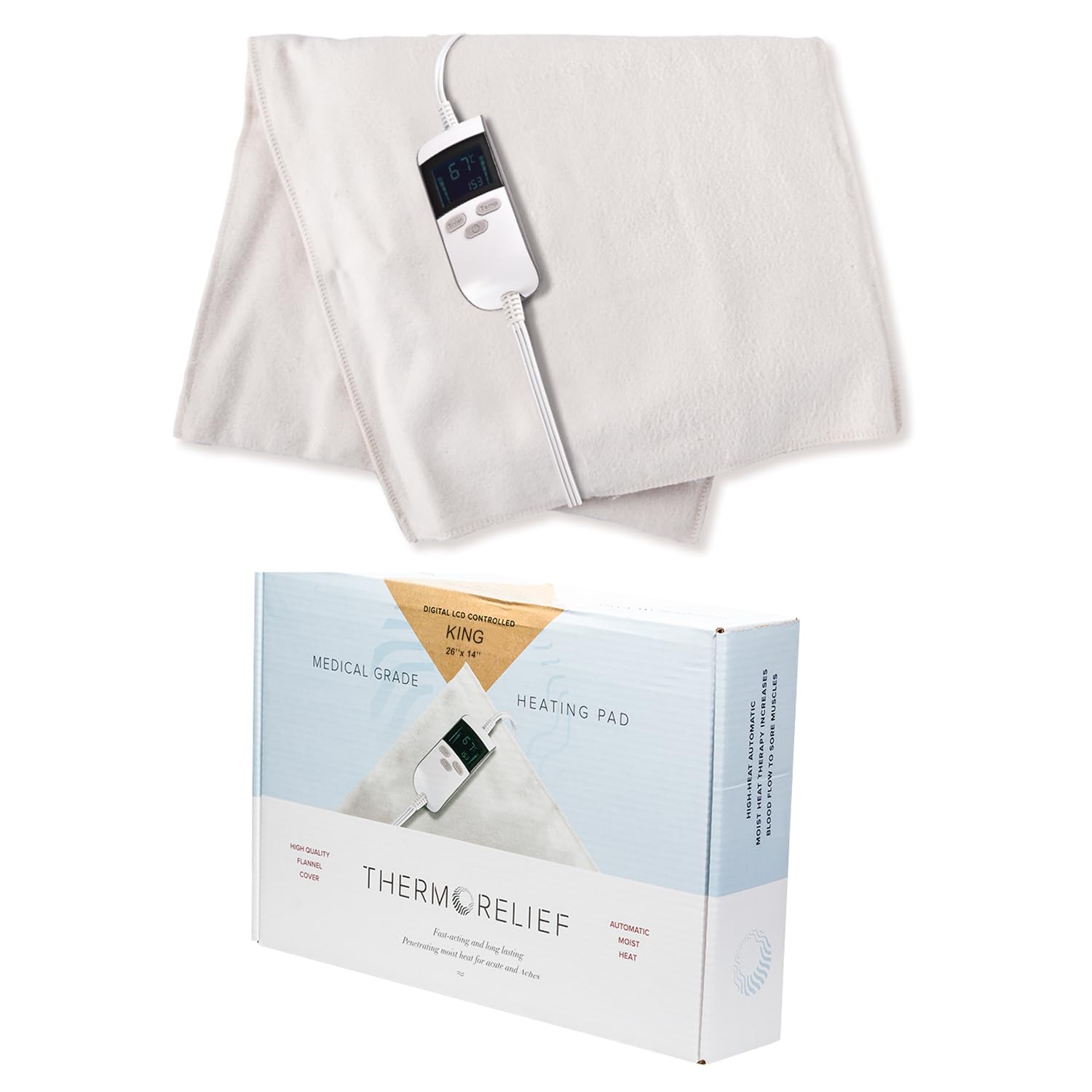 Medical Grade Heating Pad with Automatic Moist Heat by ThermoRelief, Extra HOT Heating pad for Back Aches, Muscle Relief and Cramps - 2nd Gen Version (Medium Size Digital - 18" by 14")