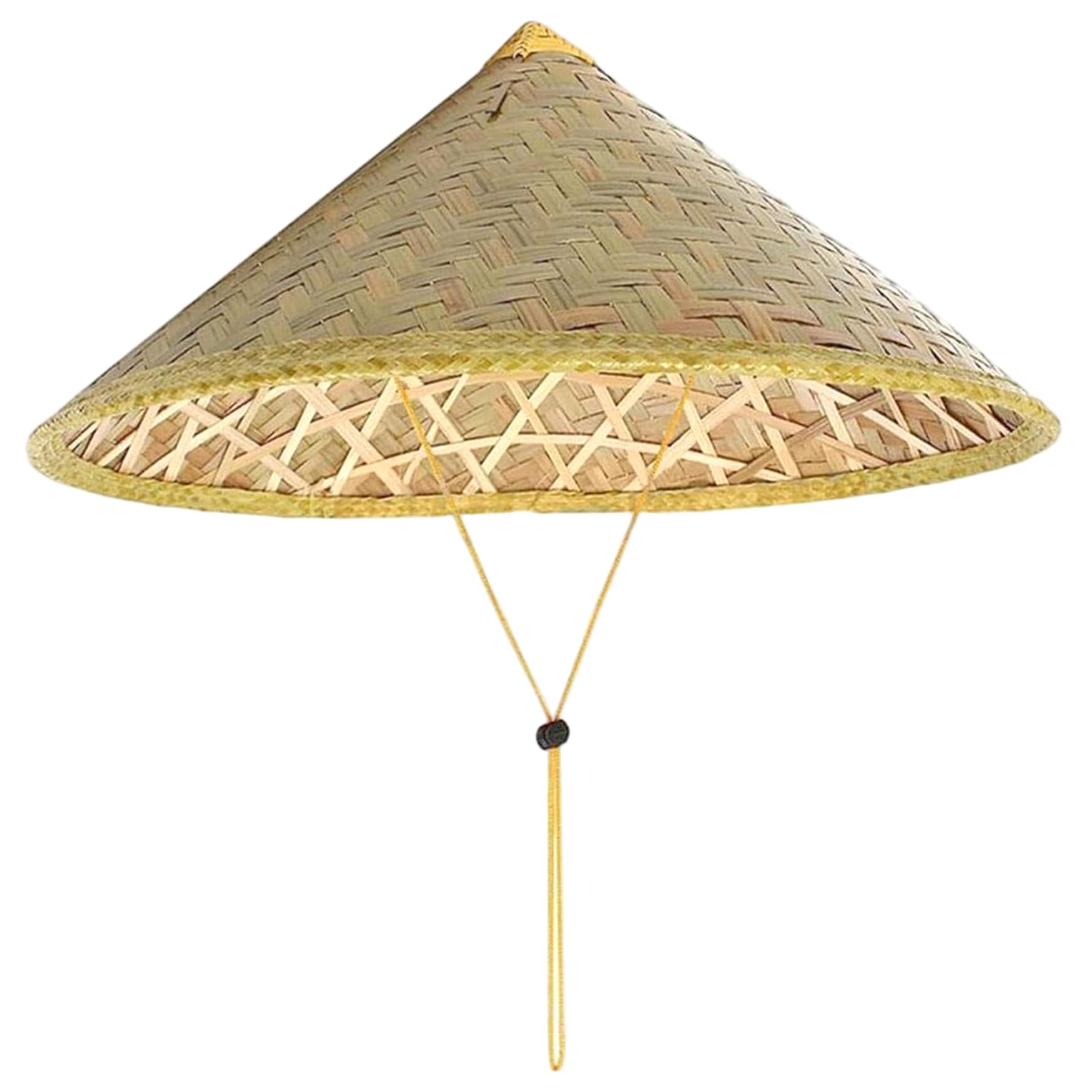Beahing Unisex Light Yellow Rice Hat Chinese Oriental Conical Bamboo Hat With Adjustable Rope 14 Inch Weave Straw Tourism Rain Cap For Farmer Fishing