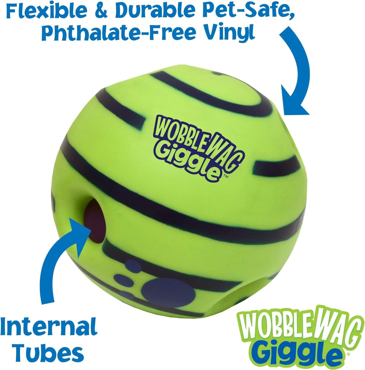 Pawsindia Original Wobble Wag Interactive Fun Dog Toy with Fun Giggle Sounds When Rolled or Shaken for Small, Medium and Large Breeds Dog Ball (Green, Wobble Wag Giggle Ball)