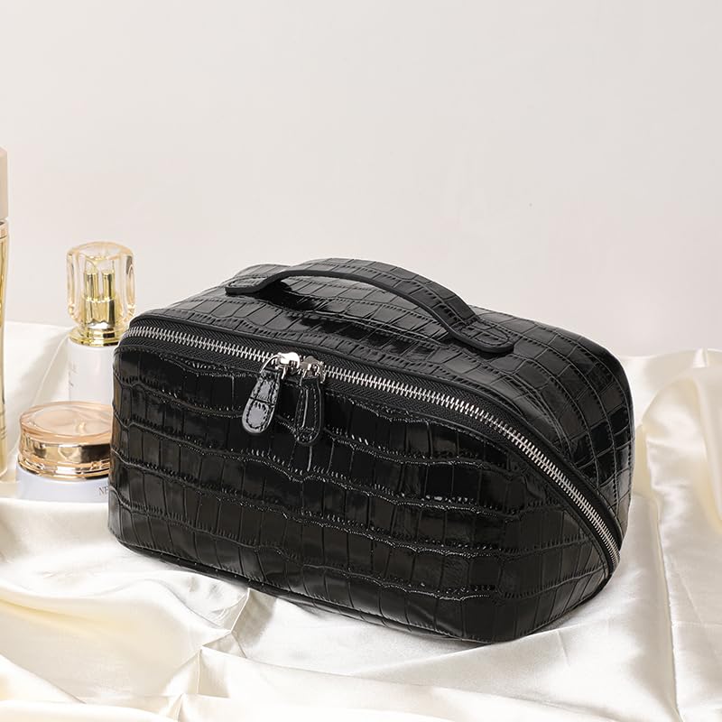 Borsa di trucco delle donne della pelle bovina genuina, contenitore di monili, sacchetto di immagazzinaggio, borsa di grande capacità degli articoli da toeletta, borsa a forma di cuscino del