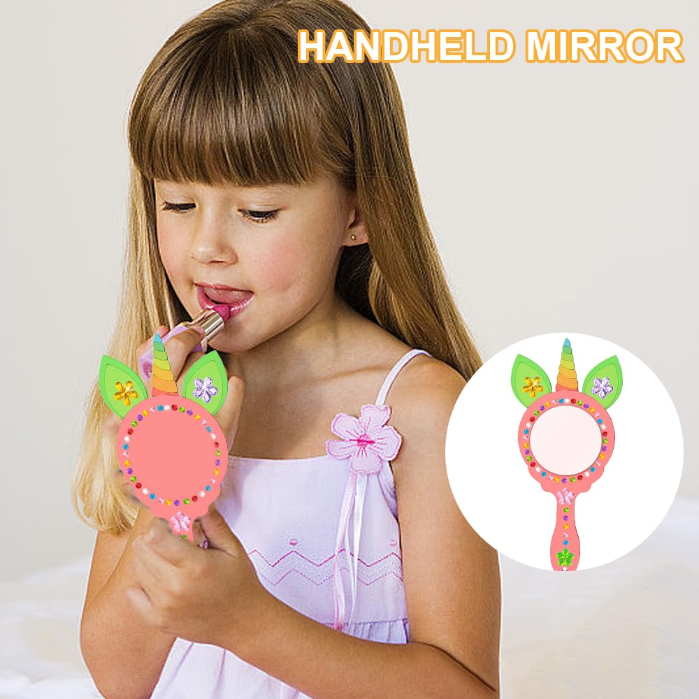 12 Einhorn Holzspiegel Bastelset - DIY Kinderspiegel Mit Stiften Und Stickern