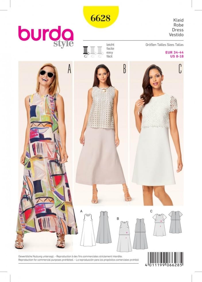 Burda Ladies Easy Sewing Pattern 6628 Simple Dresses