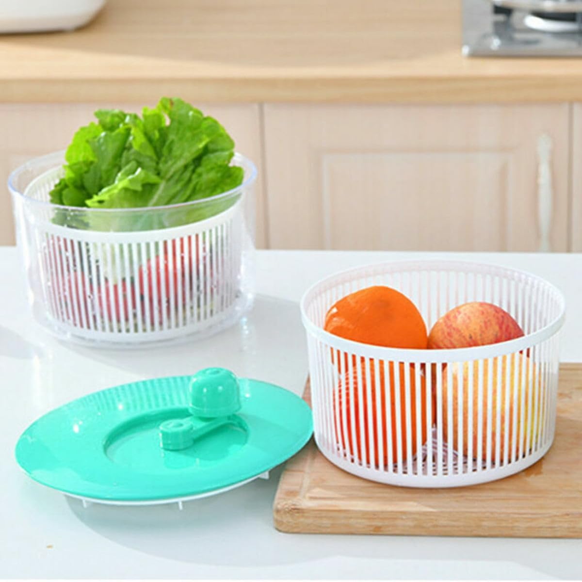 Salad Spinner,2.5L Fruits Vegetables Drainer Vegetable Washer with Bowl,Large Capacity Salad Spinner for Home Kitchen