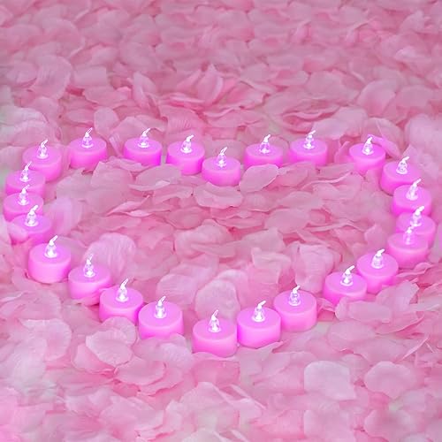 Miniatura 6 de LANKER 500 pétalos de rosa artificiales con 24 velas de té sin llama constantes (luces rosas con pétalos de rosa rosa)