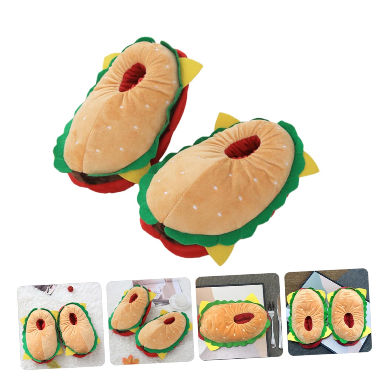 LIFKOME Pantuflas Suela Gruesa de Invierno Forma de Hamburguesa Cómodas y Cálidas y Material de Algodón Pp Talla 38 para Uso en Casa y Cocina