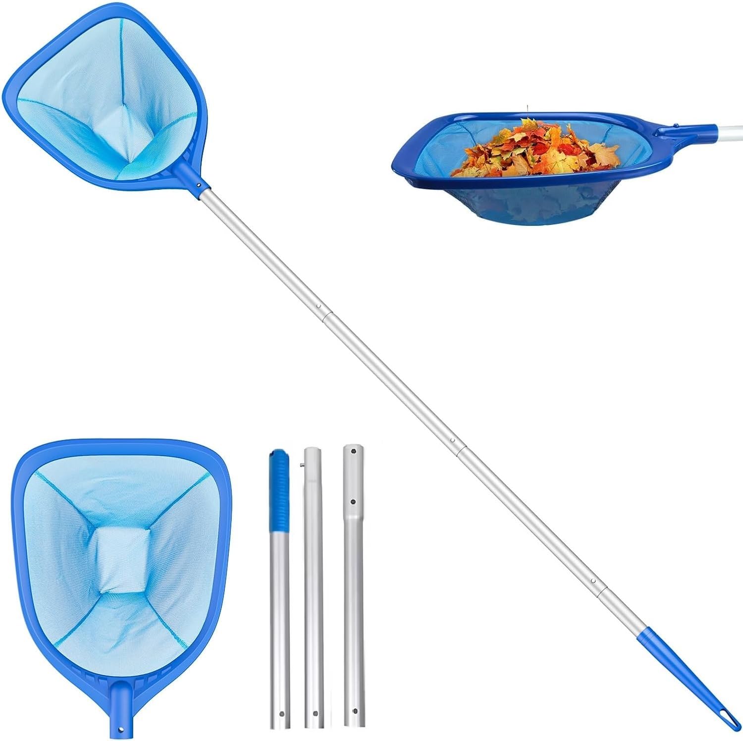 Swimming Pool Skimmer Net with 3 Pole, 25" to 55" Telescoping Pool Skimmer, Thicker Aluminum Pole, Extra Deep Net Bag, Ultra Fine Mesh Leaf Rake for Pool, Pond, Hot Tub, Spa-picture-25
