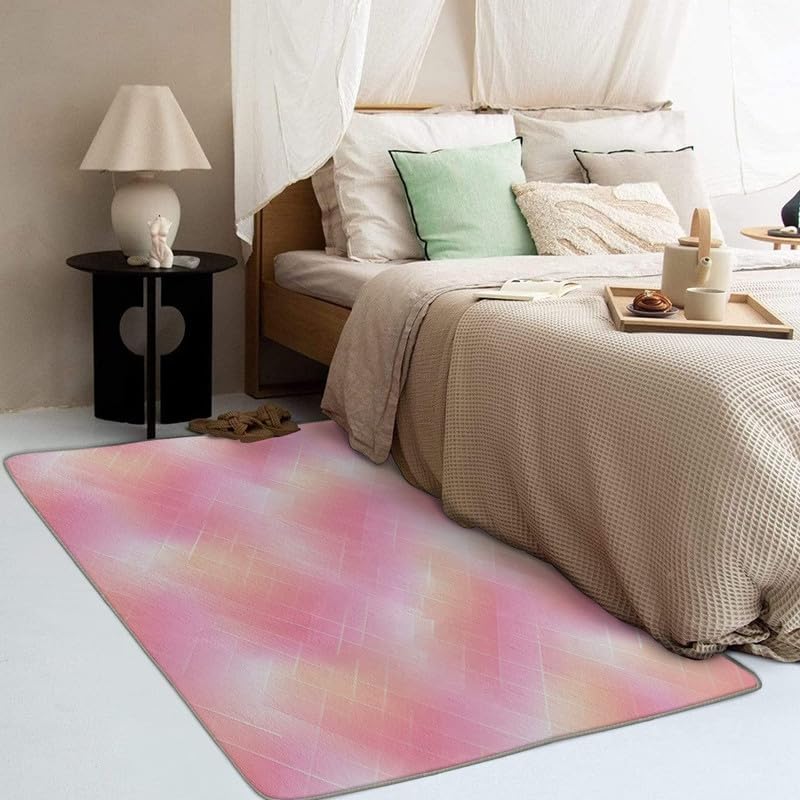 Miniatura 3 de Alfombra de color rosa de 3 x 5 pulgadas, alfombra geométrica moderna para sala de estar, dormitorio, lavable, antideslizante, suave, alfombra de