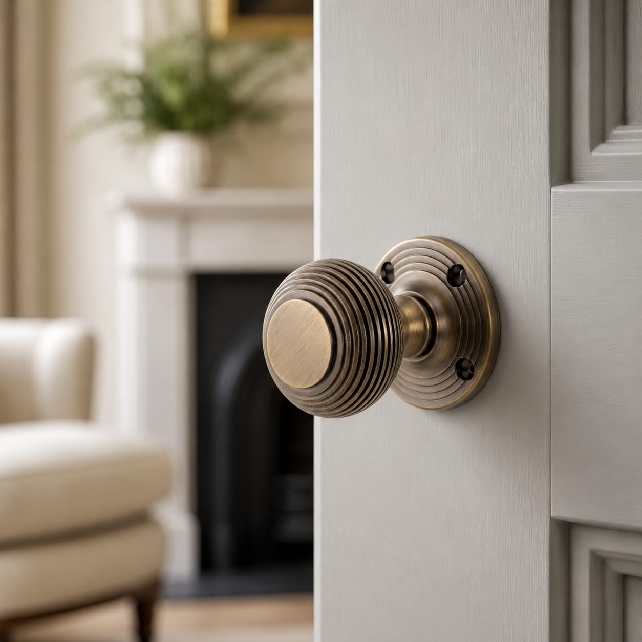 AB Hardware Matt Antique Brass Beehive Sprung Mortice Solid Door Knobs Knob Pair Quality Internal Doors, 55mm - Image 4