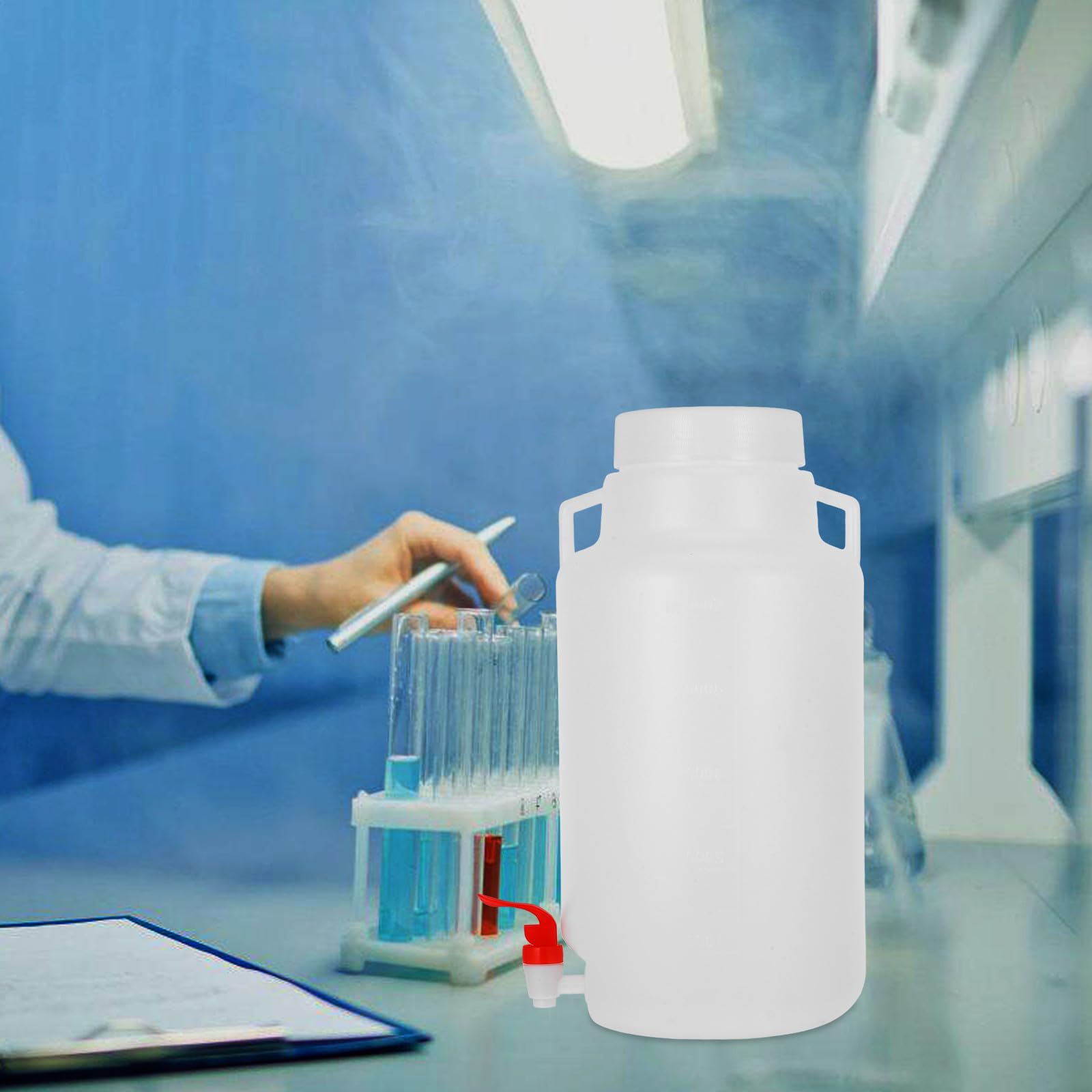 Healeved Botella Dispensadora Grifo de Plástico 5 L para Laboratorio Tapa a Prueba de Fugas y Fácil Observación de Reactivos para Uso Profesional