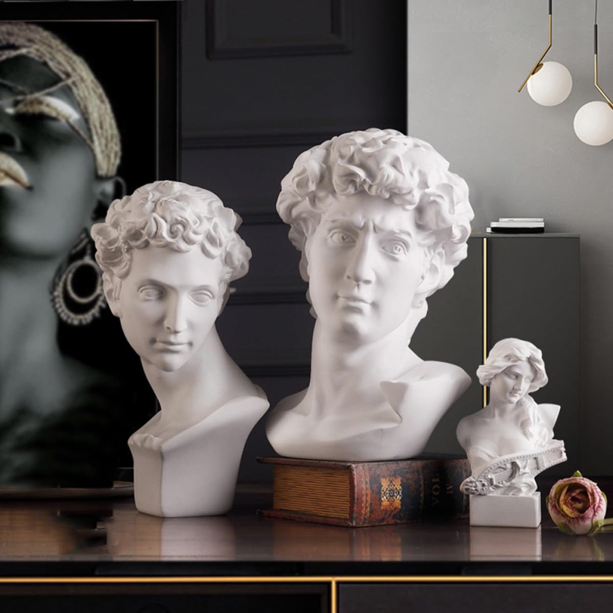 Happyyami Statua Decorativa in Resina Bianca Testa di David Stile Moderno per Arredamento Casa e Ufficio Funzione di Ausilio Didattico e Design Creativo Nordico