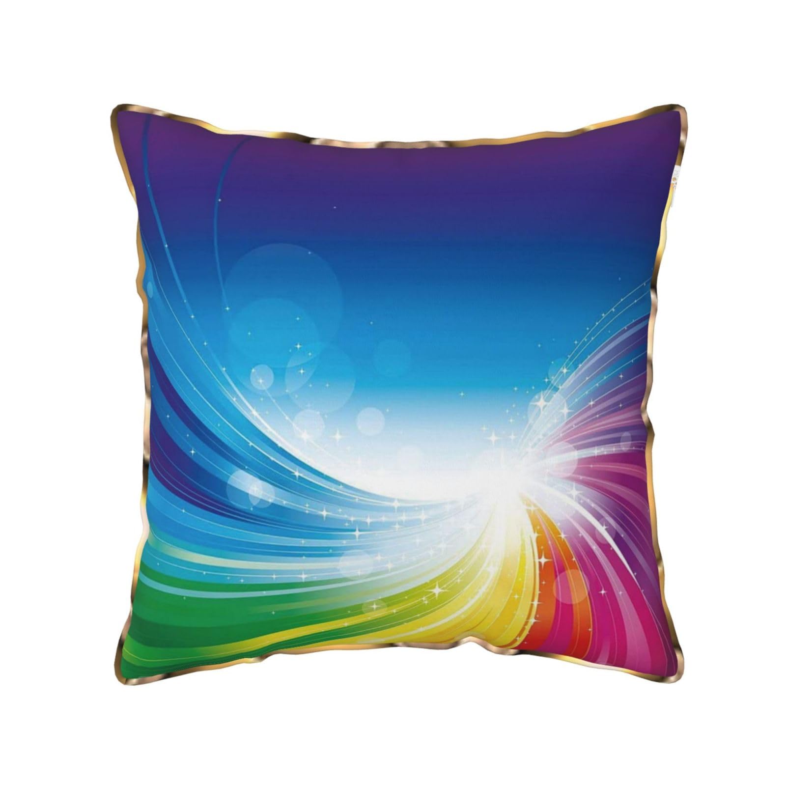 AUBKFELD Rainbow background Printed Velvet Cushion Cover 45x45 CM with Gold Edging Strip, Square Pillowcase Soft Throw Pillow Covers Case Decorative for Living Room Sofa Couch Bed Bench