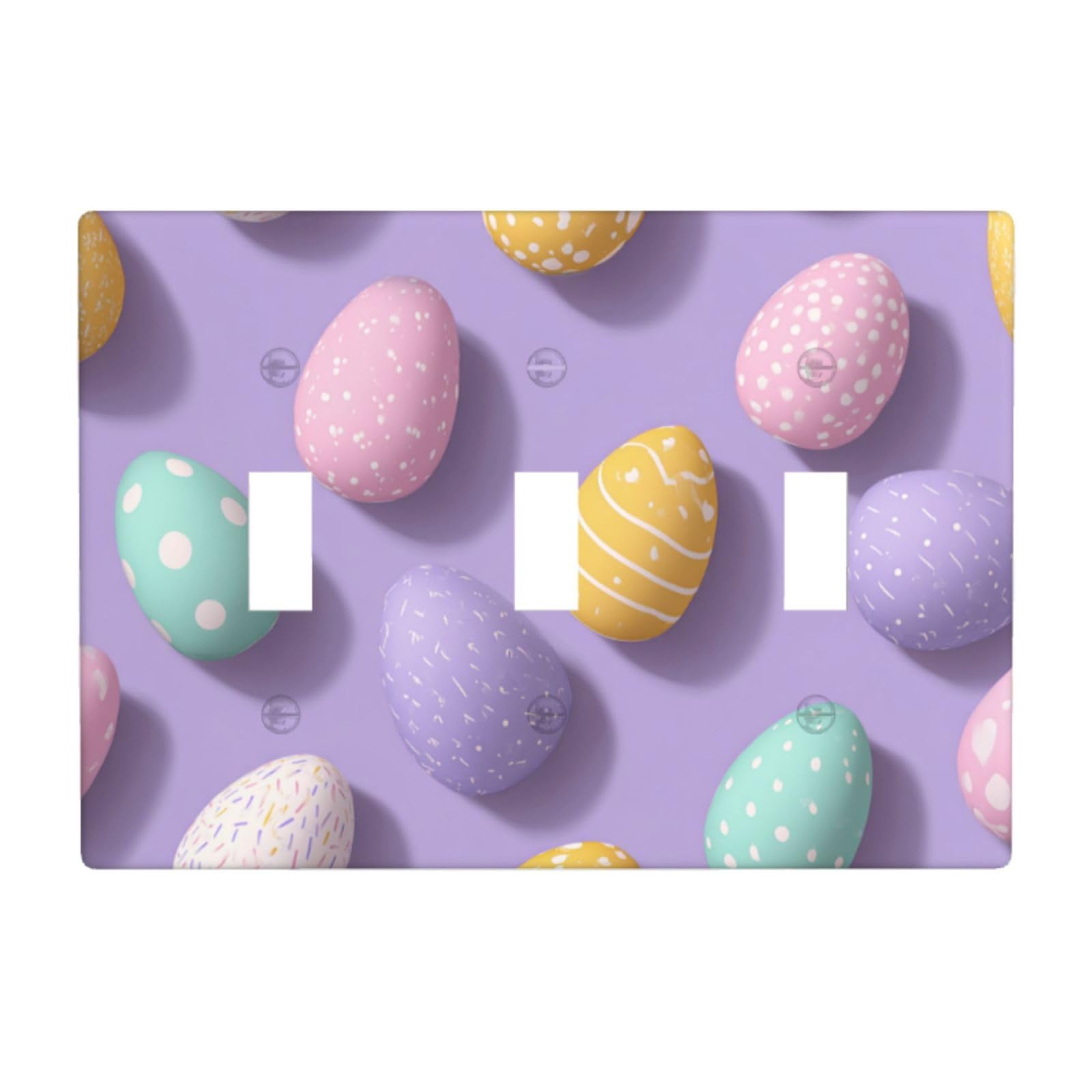 Colorful Easter Eggs On Purple Light Switch Covers 3 Gang Triple Toggle Wall Plate Switchplate Electrical Faceplate for Bathroom Kitchen Bedroom Decor