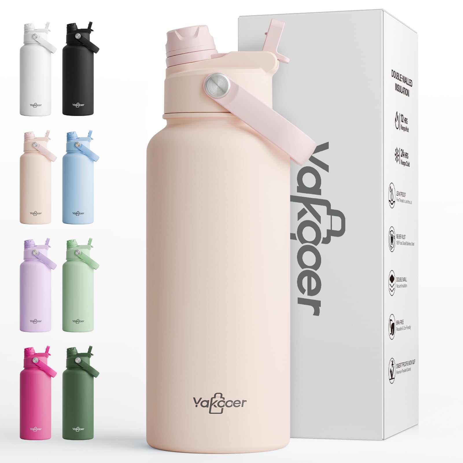 32oz Insulated Water Bottle with 2-in-1 Lid for Car Cup Holder,Pink | Double Wall Stainle…