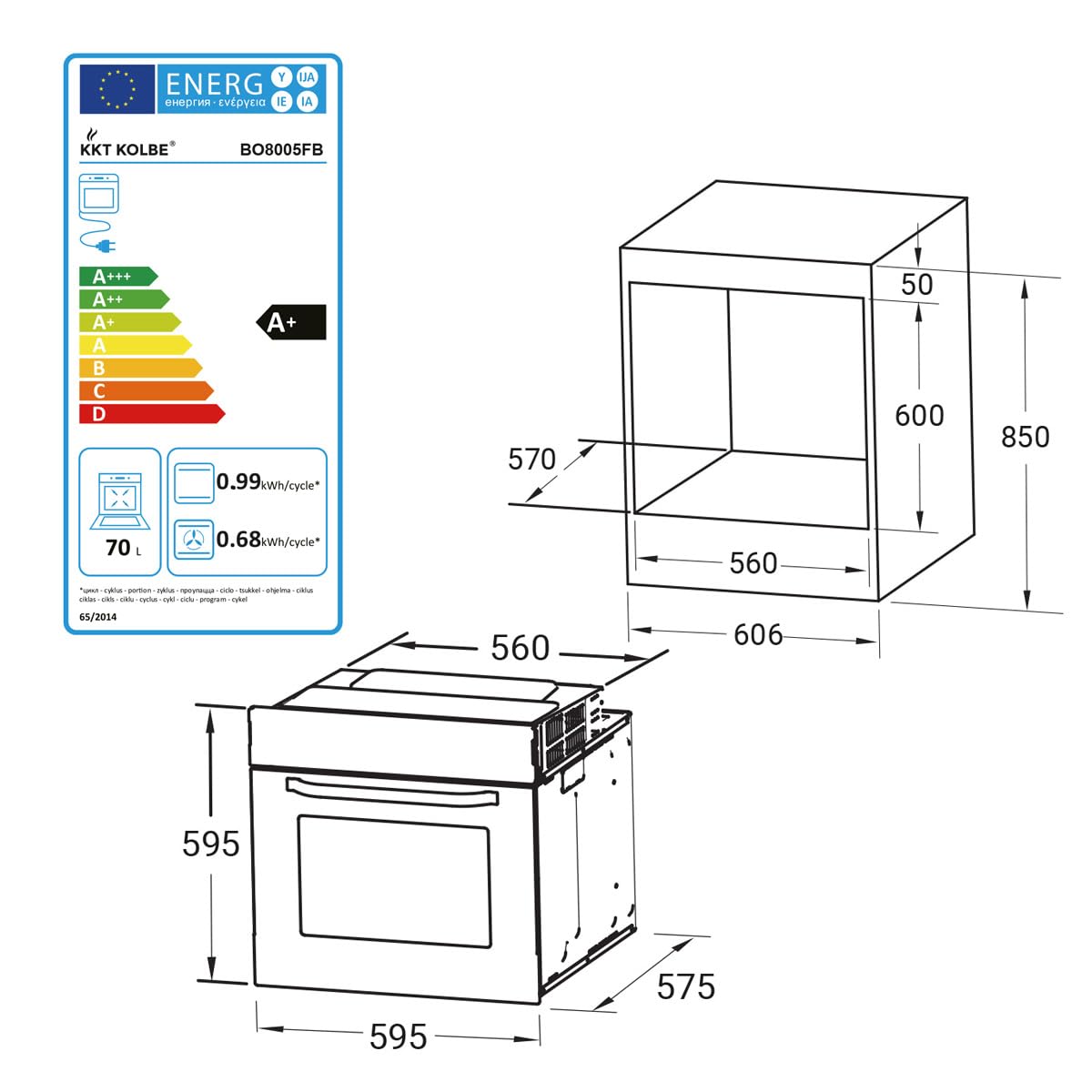 KKT KOLBE Autarkes Herdset 60cm Einbaubackofen BO8005FB 59cm Induktionskochfeld IH85900RL Grill Heißluft Automatik-Timer
