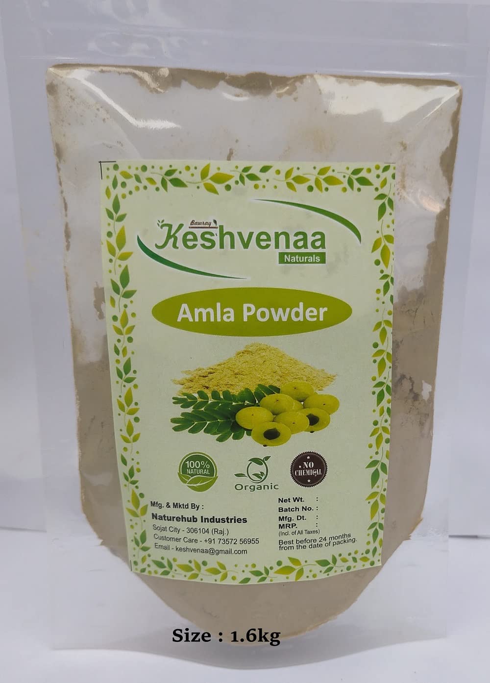 Keshvenna Naturals 100% Pure and Natural Amla Powder for Hair Mask and Hair Care/Amalaki Powder/Indian gooseberry(1.6 kg)