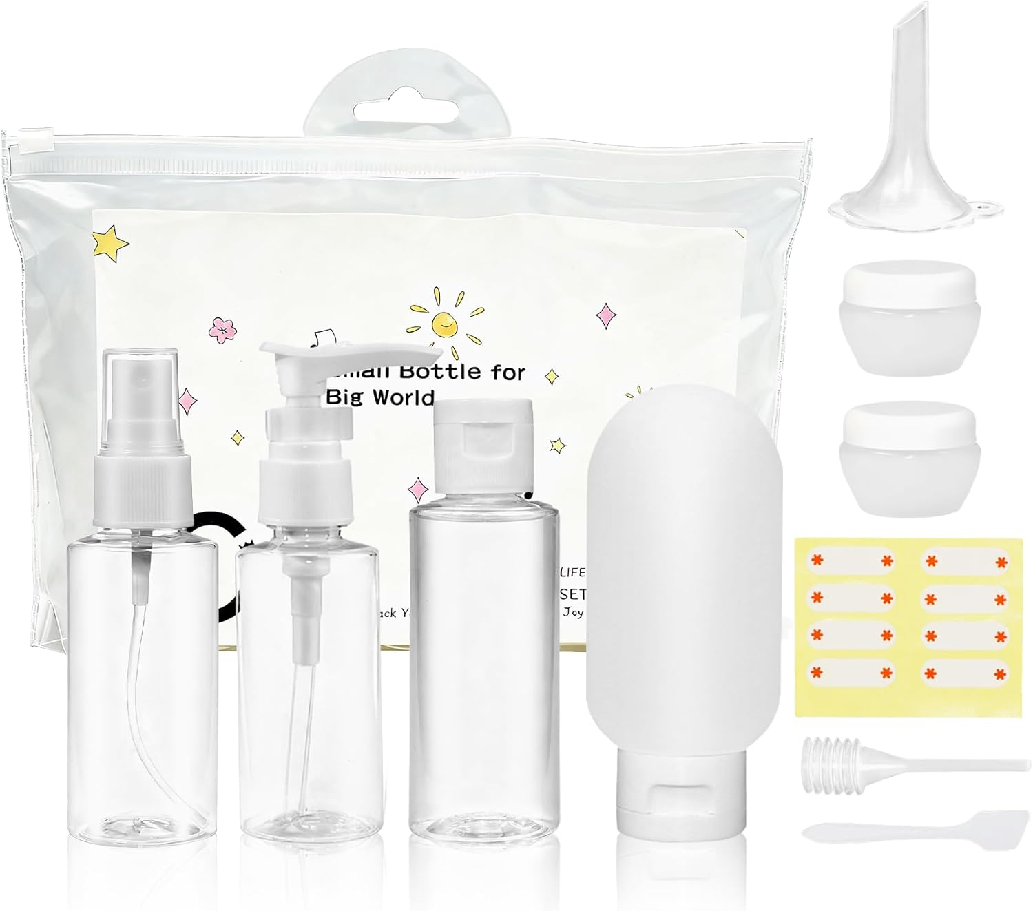 Vitog Travel Bottles Kit, TSA Approved Leak Proof Portable Toiletry Containers Set, Clear PET Flight Size Cosmetic Containers for Lotion, Shampoo, Cream, Soap, Bring a soft bottle，Set of 11 (white)