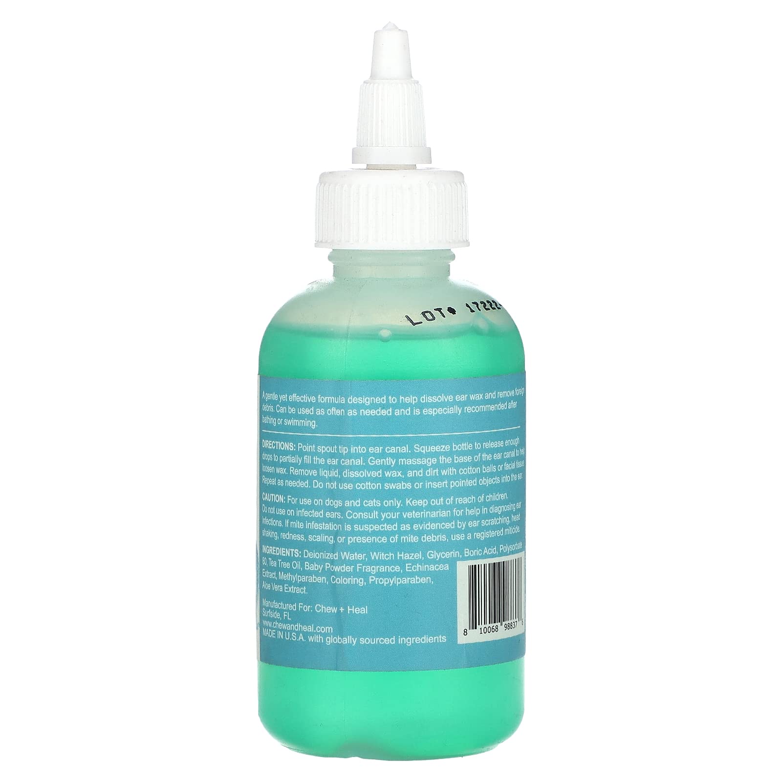 Chew + Heal Dog Ear Cleaner Solution | 4 oz Dropper | Pet Ear Wash for Dogs & Cats to Prevent Infections & Remove Wax | Soothing Aloe, Witch Hazel & Tea Tree Oil | Gentle, Vet-Approved Formula - image 2