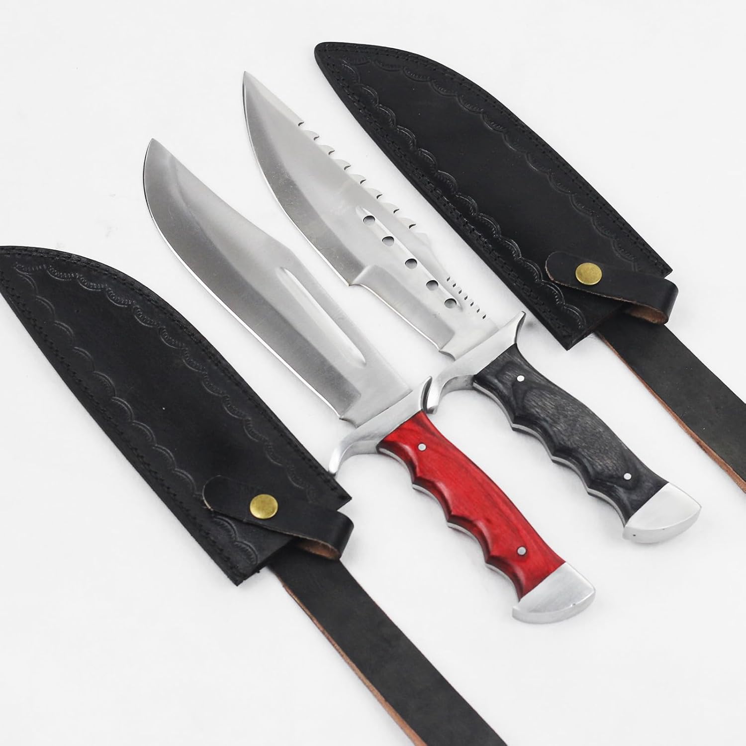 2-Piece Full Tang Hunting Knife Set – Fixed-Blade Survival Knives with Leather Sheaths