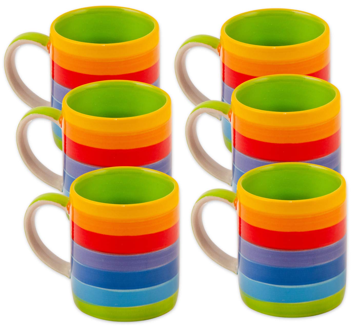 Hand Painted Rainbow Stripe Ceramic Espresso Coffee Mug Set of 6