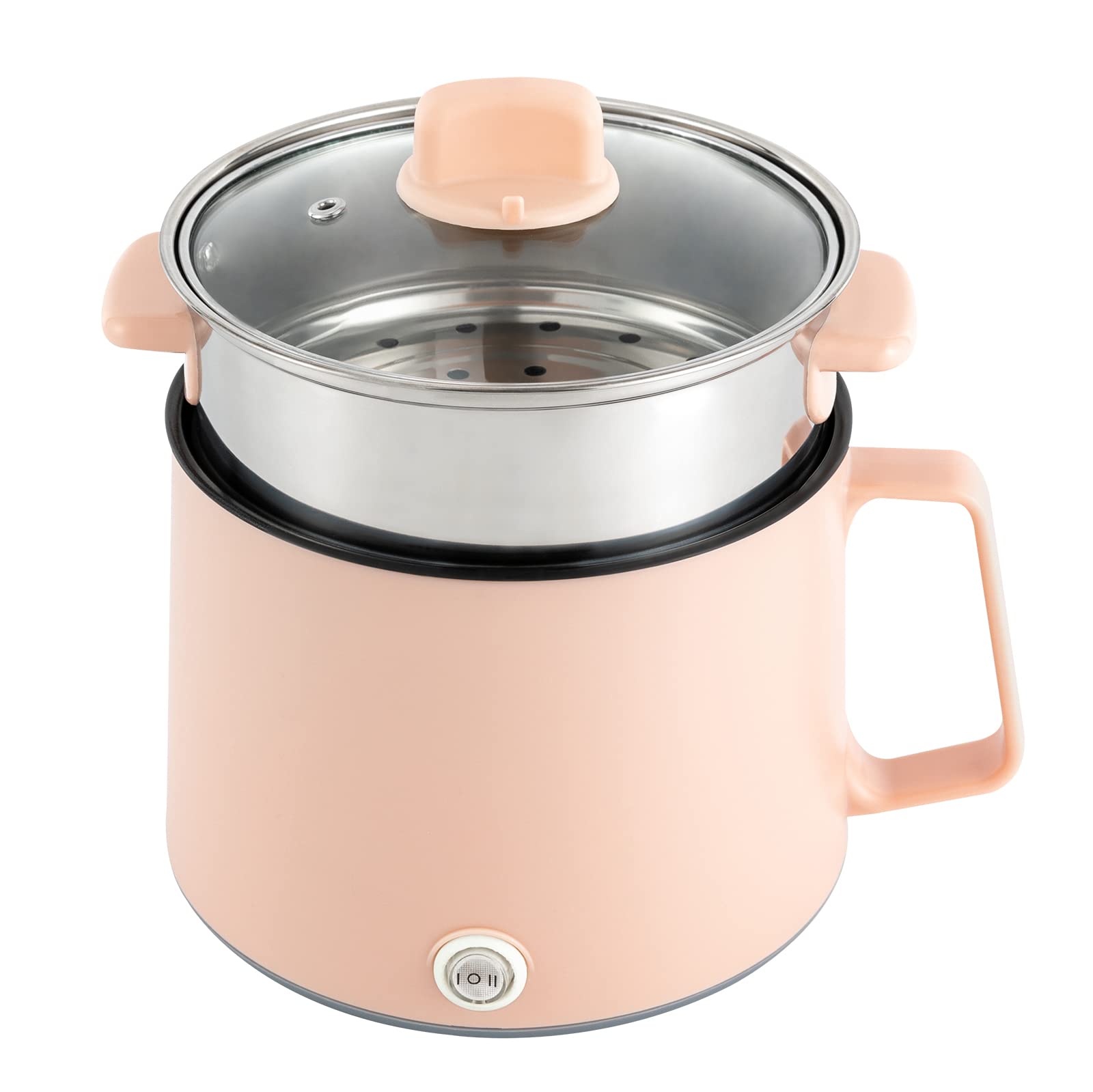 Olla de fondue eléctrica con cesta de vapor 1,7 litros olla de viaje portátil para cocinar sopa de fideos, adecuada para dormitorios, fiestas y viajes (rosa)