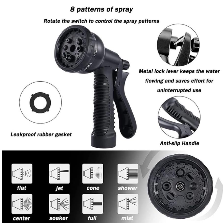 Luminexia Tubo Giardino,Un ugello con 8 funzioni,Tubo da Giardino Estensibile,Adatto per Giardinaggio,Lavaggio Auto,irrigazione di Fiori,Verdure,Pulizia di finestre,Pavimenti,ECC.Tubo espandibile