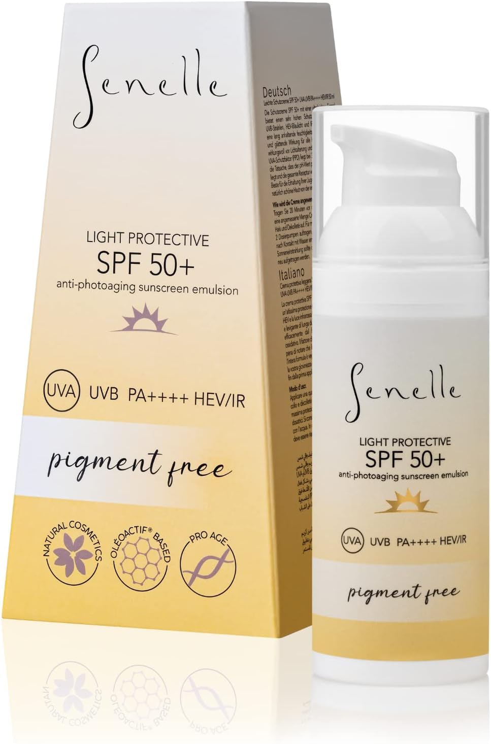Senelle - Light SPF 50+ | Crema Protectora no Pigmentada | UVA | UVB | PA++++ | Protección HEV & IR | Niacinamida | Trehalosa | Arctalis TM | Hialuronato Sódico Hidrolizado | Fórmula no Grasa | 50 ml