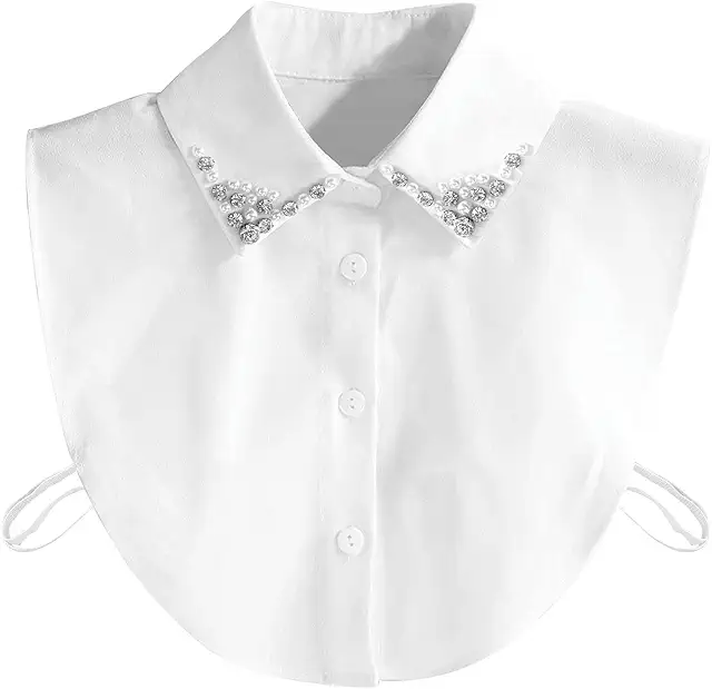Women's Detachable Collar Blouse - White Cotton & Chiffon Style
