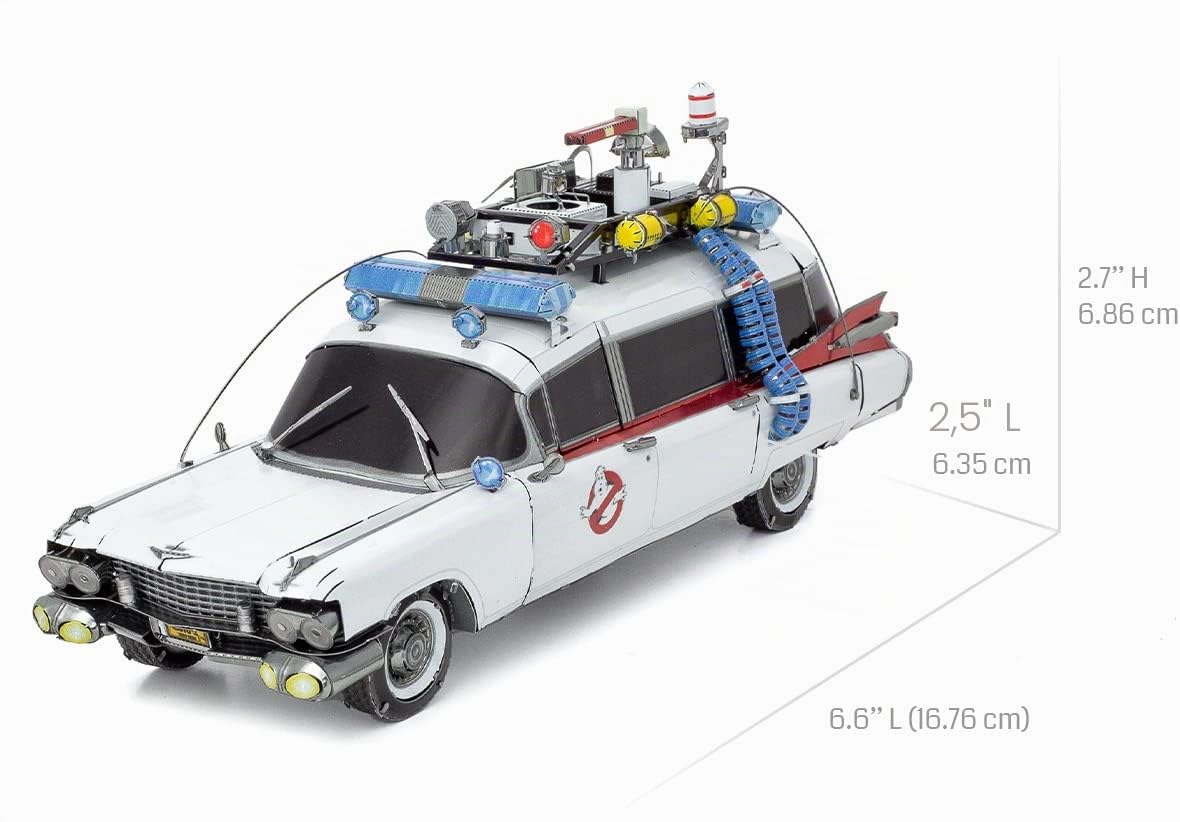 Metal Earth Puzzle 3D Auto Ecto-1. Puzzle in metallo di Ghostbusters. Moderato modello di costruzione per adulti livello 16 x 5 x 6 cm