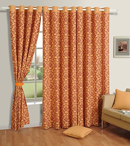 Image of Swayam Blackout Cotton Casement Window Curtain for Living Room & Bedroom | 5 Feet | Room Darkening Curtain with Eyelets | Pack of 1 | Ethnic Motif Design - Orange