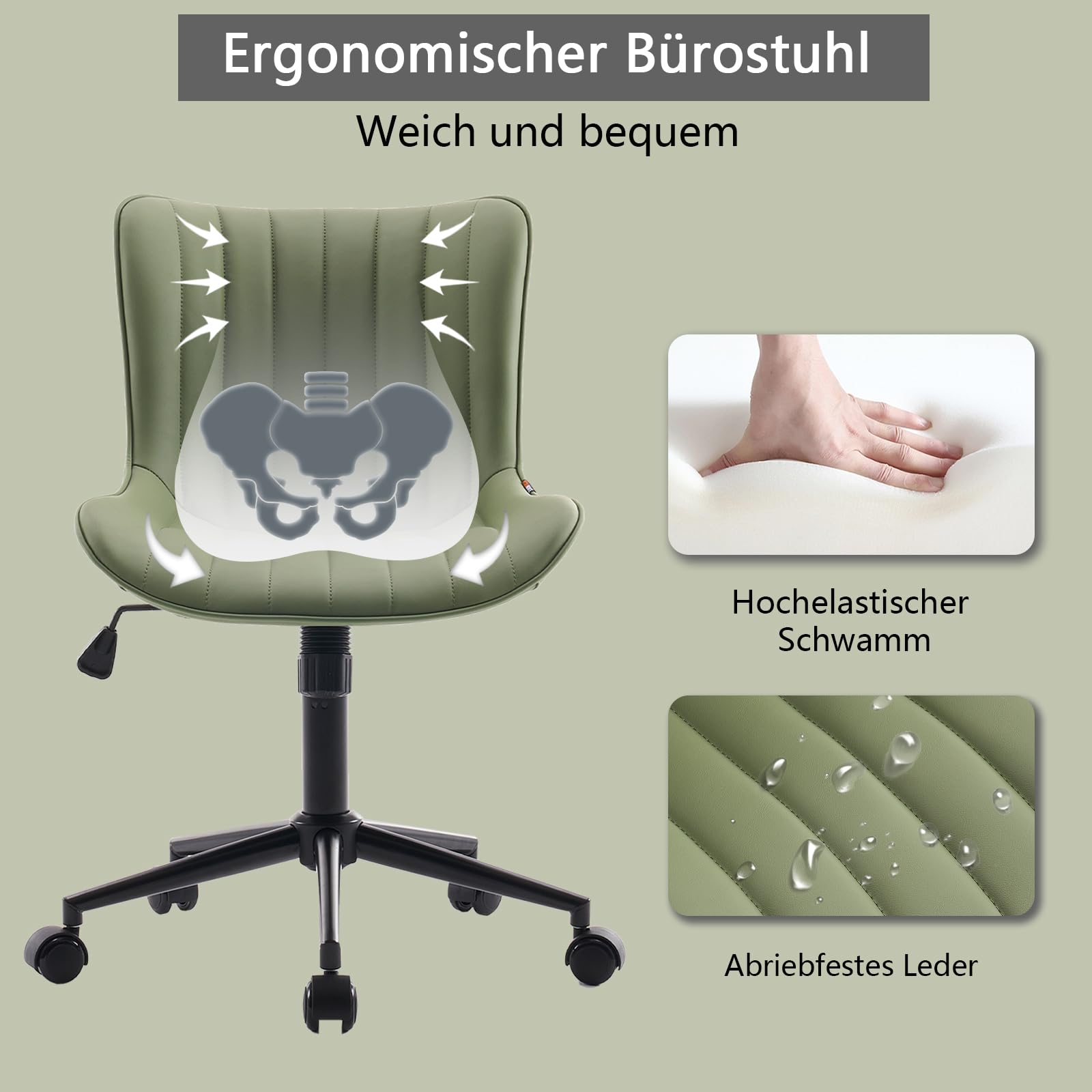 YOUTASTE Ergonomische bureaustoel, schommeldraaistoel, loungestoel, in hoogte verstelbaar, 360° kunstleer, draaistoel met wielen, thuis, computer, werk, moderne Vanity stoel, bruin