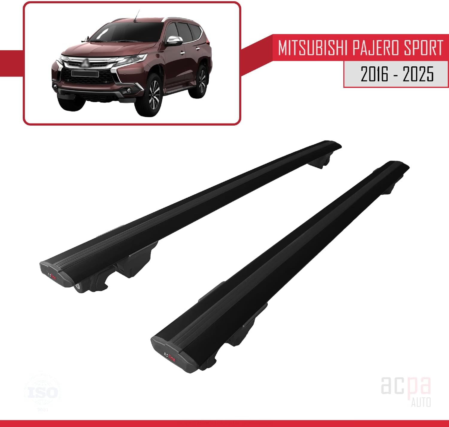 Compatible with Mitsubishi Pajero Sport (MK3) 2016-2023 Roof Rack Hook Luggage Rack Railing Rack with Key Aluminium Black