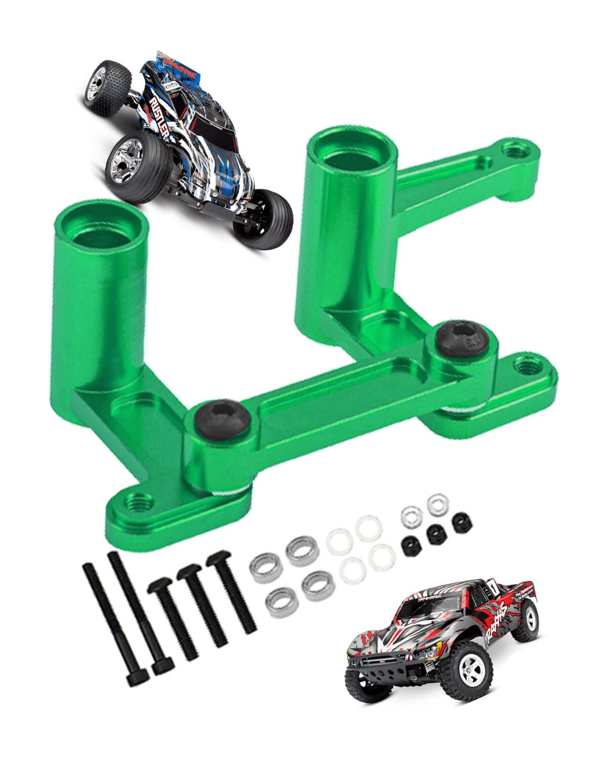 RC Upgrades Parts for 1/10 Slash VXL 2WD/Rustler VXL 2WD/Bandit VXL 2WD,Aluminum Steering Bellcranks Drag Link with Ball Bearings,Replace 3743,Green