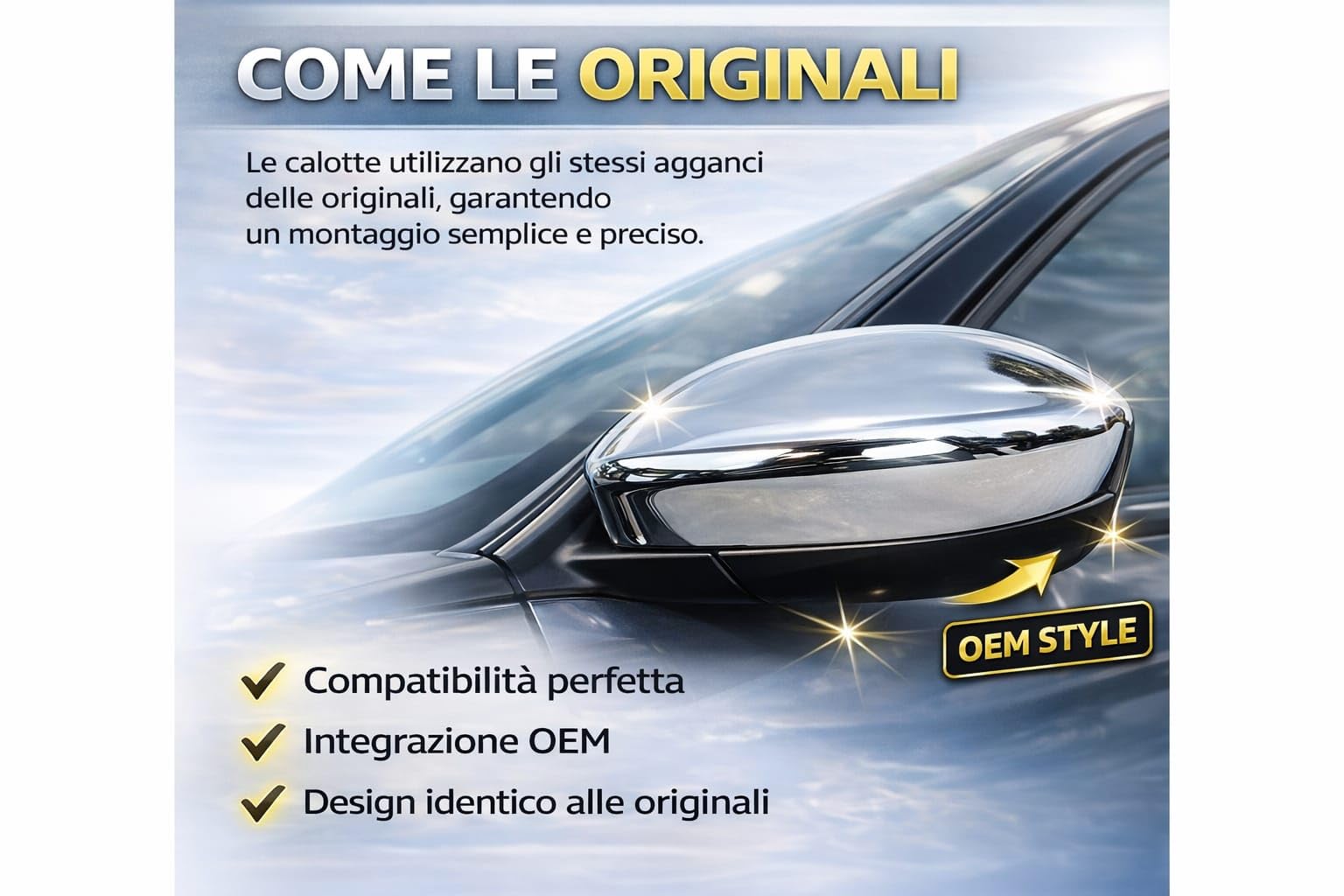 Coppia Calotte Specchio Cromate Retrovisore Compatibile con Fiat 500X 2014-2025 Nuove Coprispecchi Argento Lucido Eleganti